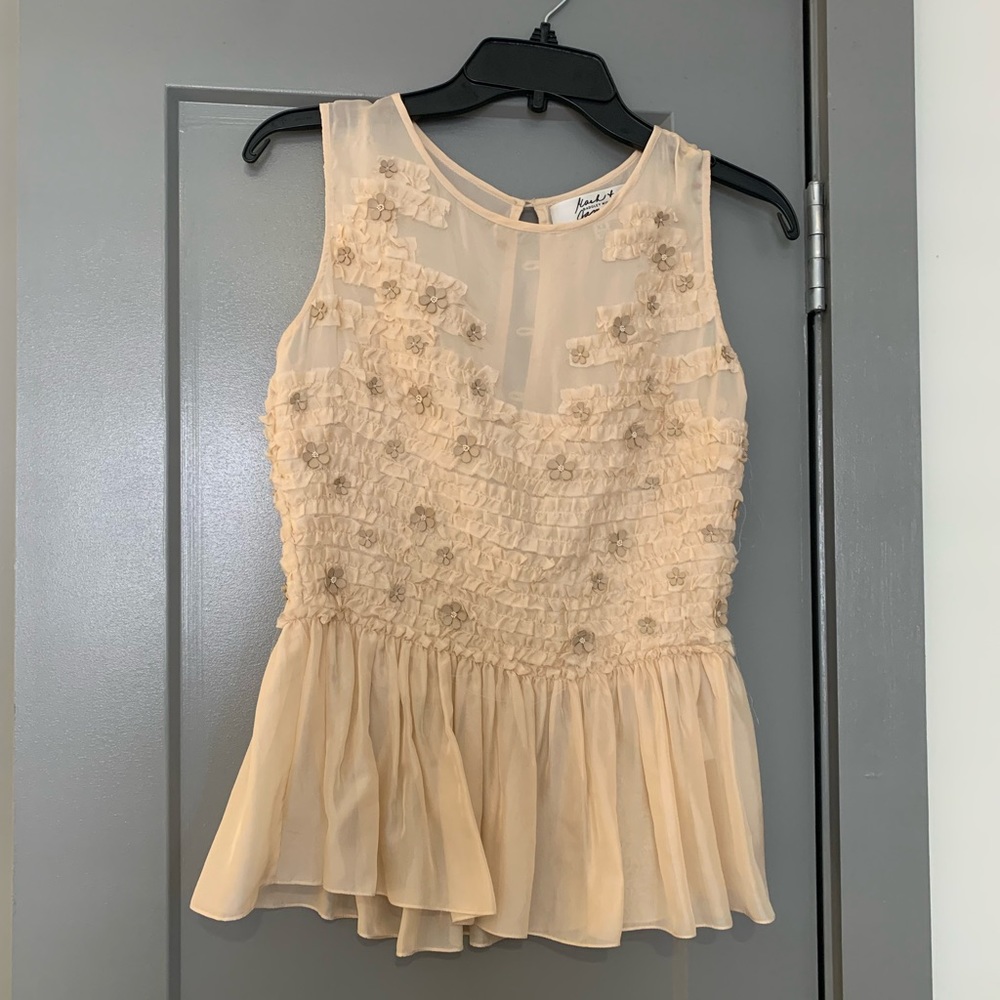 Badgley Mischka satin flower peplum blouse